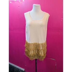 Upcycled Gold Looped Fringe Cashmere Silk Knit Tank XXL 2X